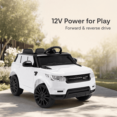 White 12V kids electric ride-on car designed for outdoor play