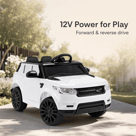 White 12V kids electric ride-on car designed for outdoor play