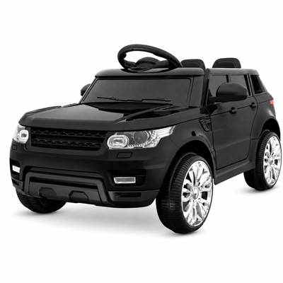 Black 12V kids electric ride-on car with realistic SUV design
