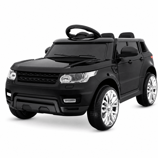Black 12V kids electric ride-on car with realistic SUV design
