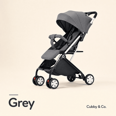 Grey Cubby & Co lightweight compact travel stroller