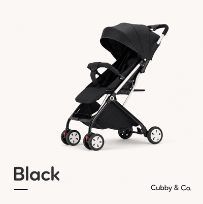 Black Cubby & Co lightweight compact travel stroller